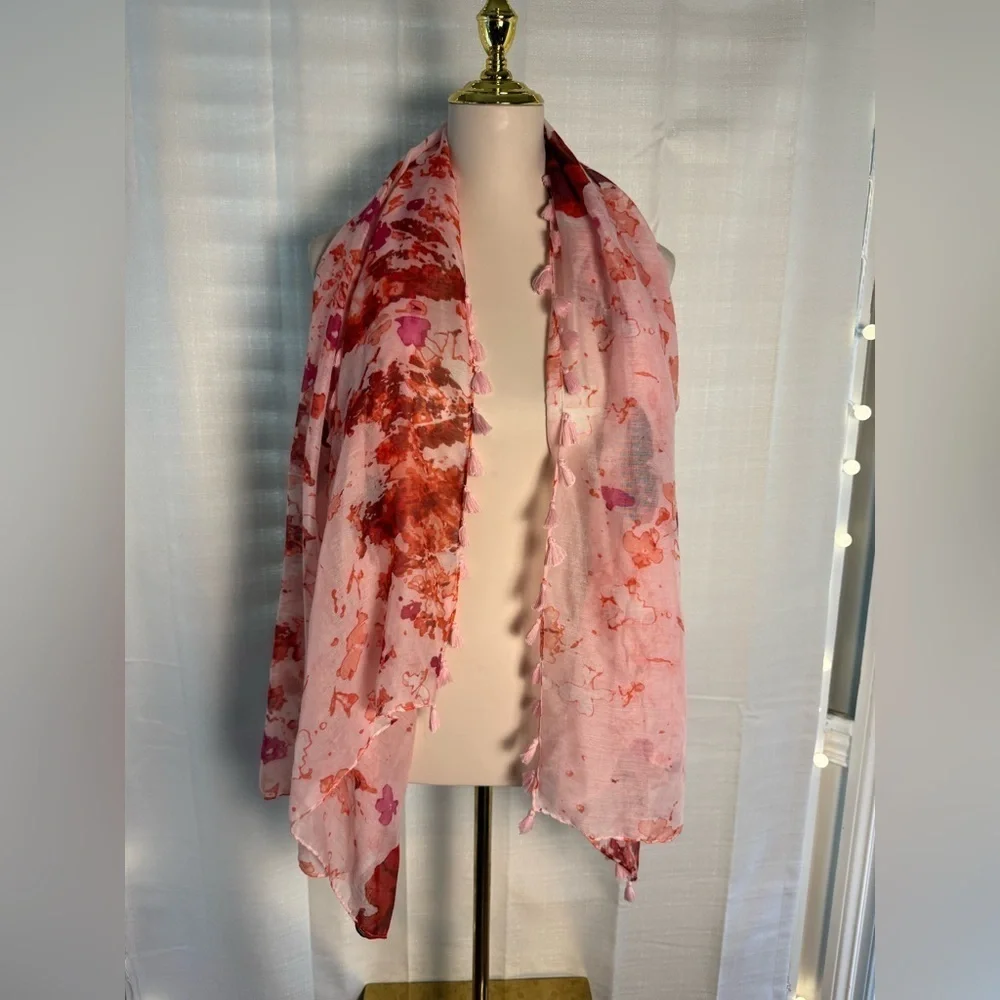 Peter Som Pink and Red Silk Scarf